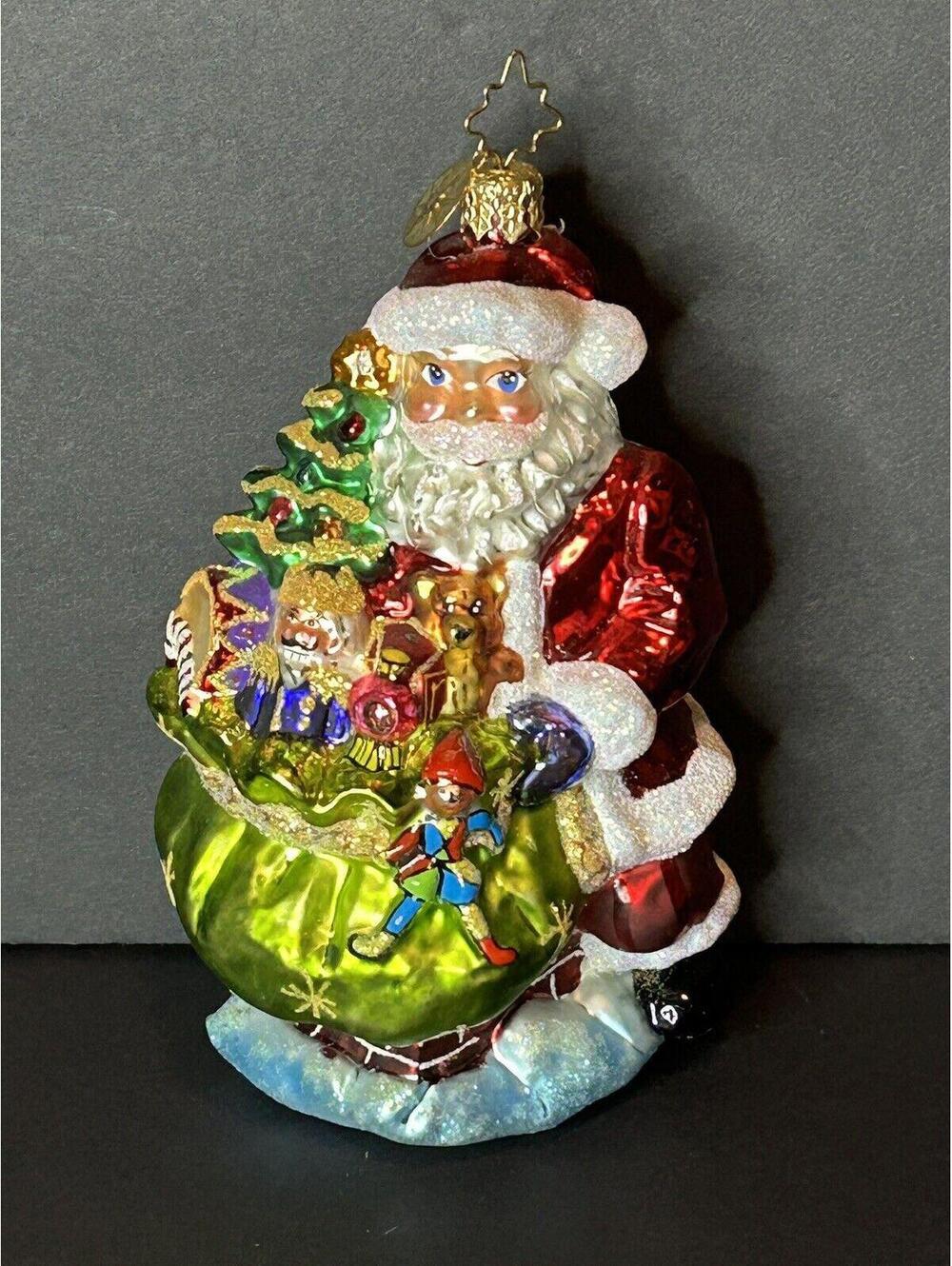 Vintage Retired Christopher Radko Ornament - Santa with Presents on Chimney (5")